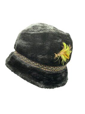 Vtg Tyrolean Faux Fur Hat Oktoberfest Sz M 22" Black German Mens